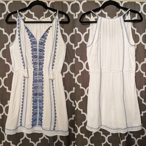 White Summer dress with Blue Embroidery